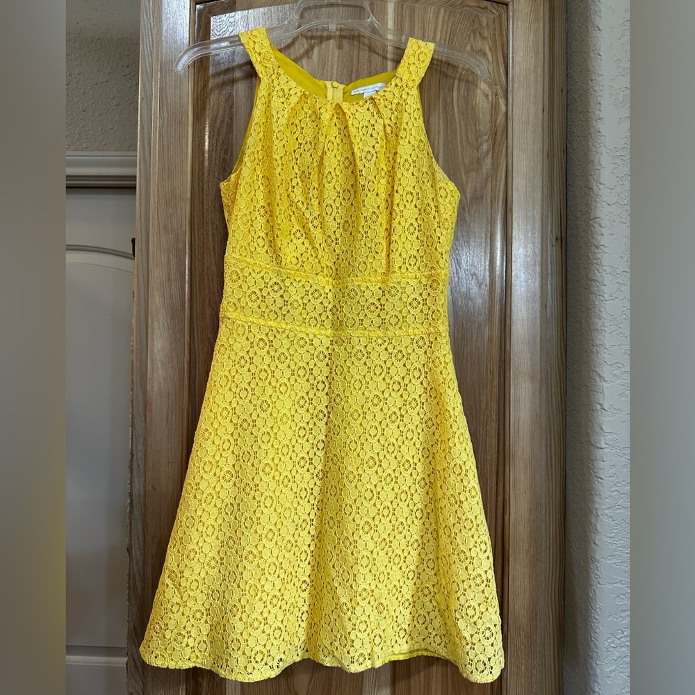 New York & Company Vibrant Yellow Lace Dress Size 2